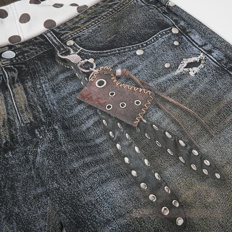 Zweiteiliges Set: Niedliches T-Shirt mit Katzen- und Sternenprint, bedruckte Jeansshorts und passendes Dekor-Dekor-Set - image 12