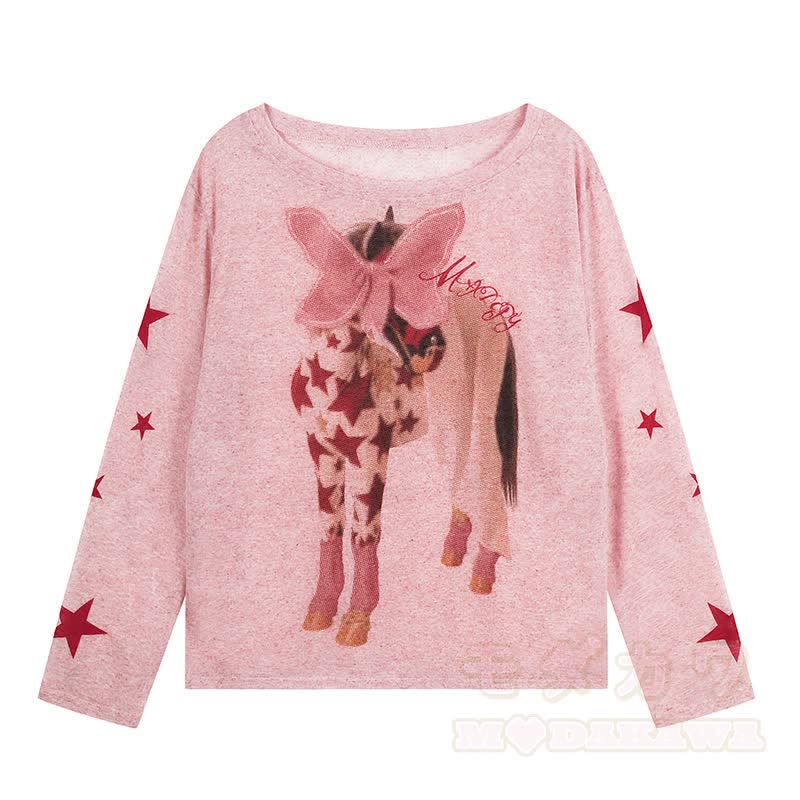 Hochwertiges, strapazierfähiges Set aus Oberteil, Hose und Schleifenstickerei mit Pferdemotiv und Flügeldekor - Rosa Top - XL - image 2