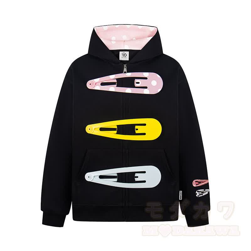 Hochwertiges, langlebiges Set aus Hoodie, Rock und Strasssteinen mit bunten Pins und Sternenmuster – zweiteilig - Schwarzer Hoodie - XL - image 3