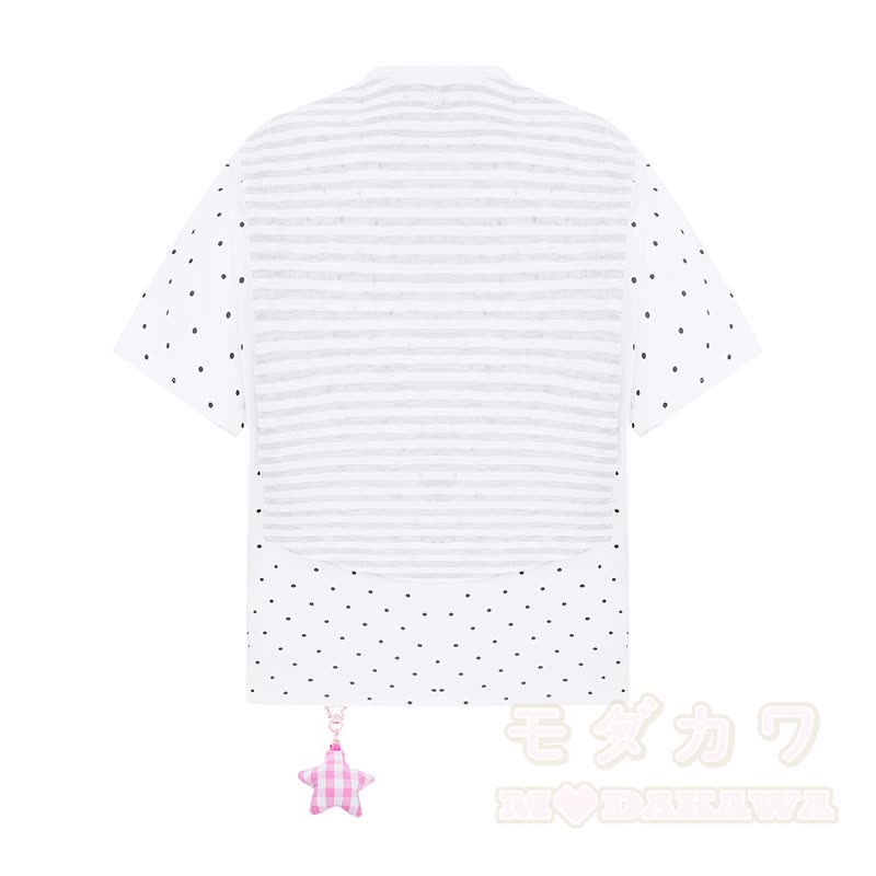 Hochwertiges, strapazierfähiges Set aus zweiteiligem Set: T-Shirt mit Polka-Dot-Stickerei und weit geschnittener Hose. - image 3