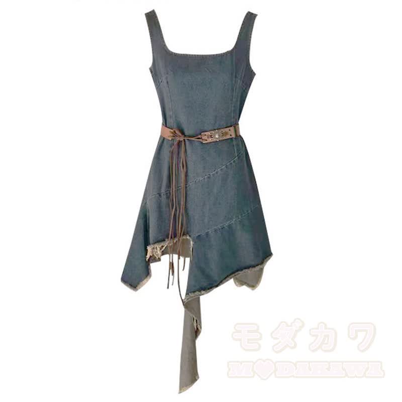 Lässiges Jeans-Slipkleid mit unregelmäßigem Rüschenrock, zweiteiliges Set - Kleid - 4XL - image 2