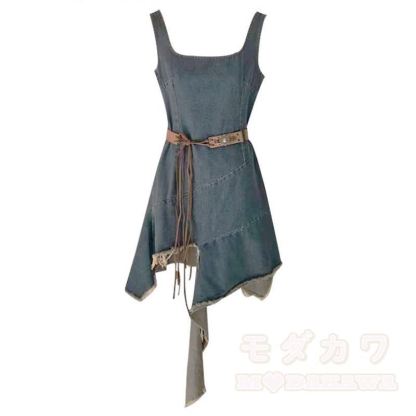 Lässiges Jeans-Slipkleid mit unregelmäßigem Rüschenrock, zweiteiliges Set - Kleid - 4XL - image 2