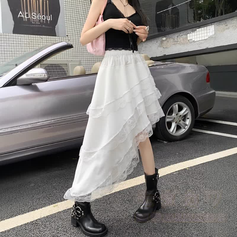 Lässiges Jeans-Slipkleid mit unregelmäßigem Rüschenrock, zweiteiliges Set - image 5
