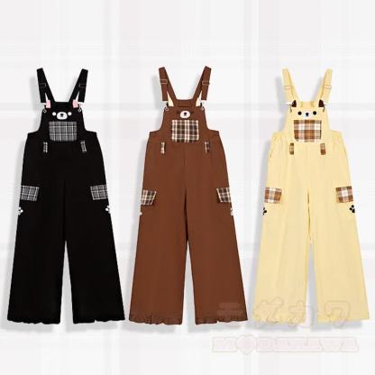 Hochwertige, strapazierfähige Latzhose mit Pressbär-Stickerei und Karomuster - image 1