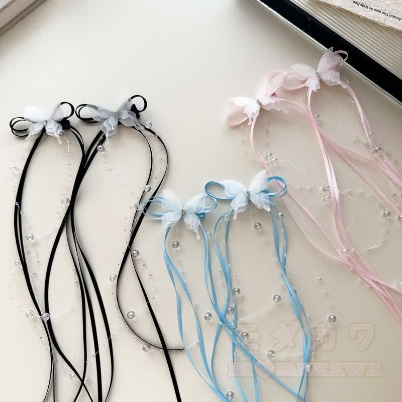 Süße Haaraccessoires mit Schleife, Perle und Quaste - image 1