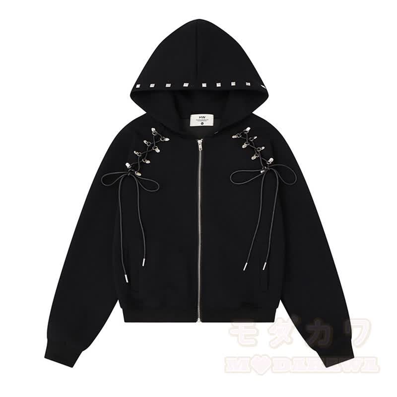 Hochwertige, strapazierfähige Kapuzenjacke im amerikanischen Stil mit Kordelzug und Reißverschluss - Schwarz - L - image 3