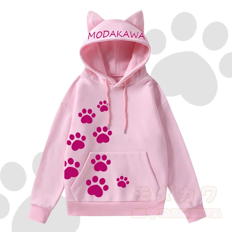 MODAKAWA Kawaii Langarm-Kapuzenpullover mit Katzenohren und Katzenpfotenabdruck - Pink B - 2XL - image 6