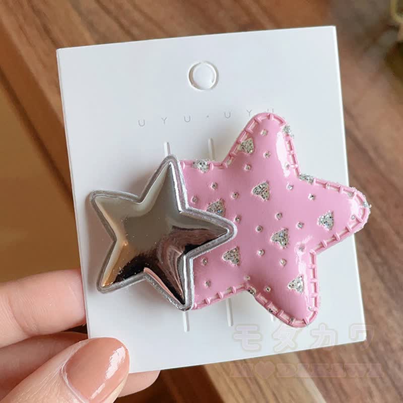 Süße Y2K-Glitzerstern-Entenschnabel-Haarspangen - Rosa Silberstern - image 3