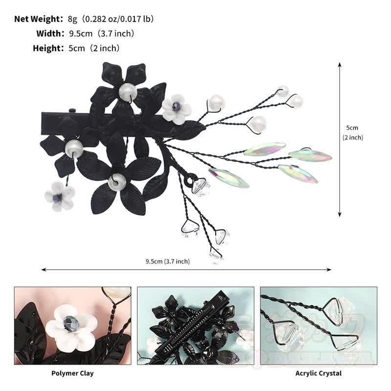 Gothic-Haarspangen mit schwarzem Blumenmuster und Entenschnabelform - B - image 6