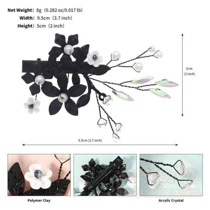 Gothic-Haarspangen mit schwarzem Blumenmuster und Entenschnabelform - B - image 6