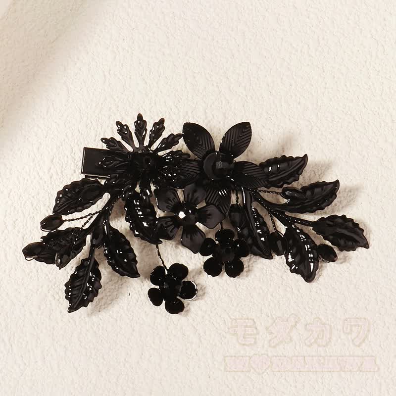 Gothic-Haarspangen mit schwarzem Blumenmuster und Entenschnabelform - image 3