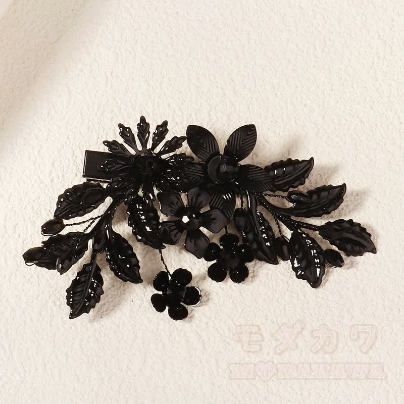 Gothic-Haarspangen mit schwarzem Blumenmuster und Entenschnabelform - image 3