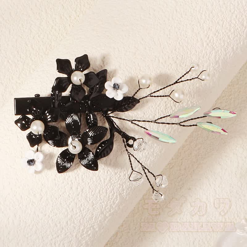 Gothic-Haarspangen mit schwarzem Blumenmuster und Entenschnabelform - image 2