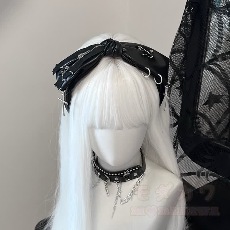 Punk-Kreuzanhänger, Leder-Schleifen-Stirnband - image 2