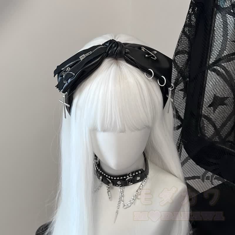 Punk-Kreuzanhänger, Leder-Schleifen-Stirnband - image 2