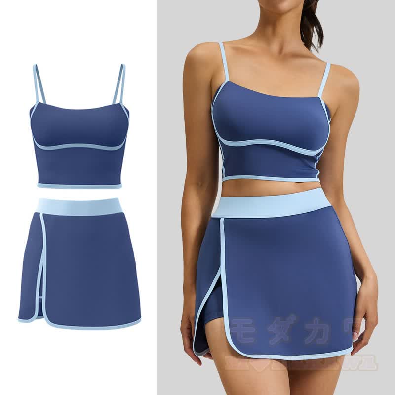 Lässiges Cami Crop Top und Split Skort Yoga Zweiteiliges Set - image 1