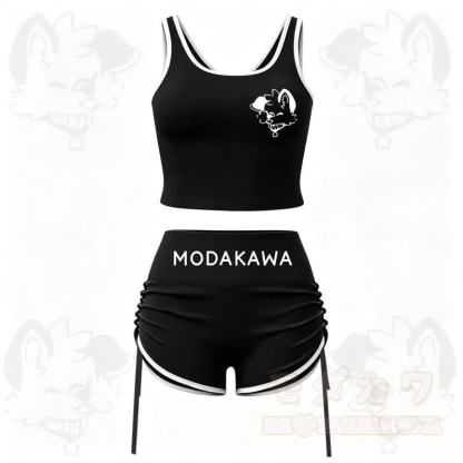 MODAKAWA X popipeko Hundeprint Cami Top Split Skort Zweiteiliges Set - Schwarzes Set - 2XL - image 1