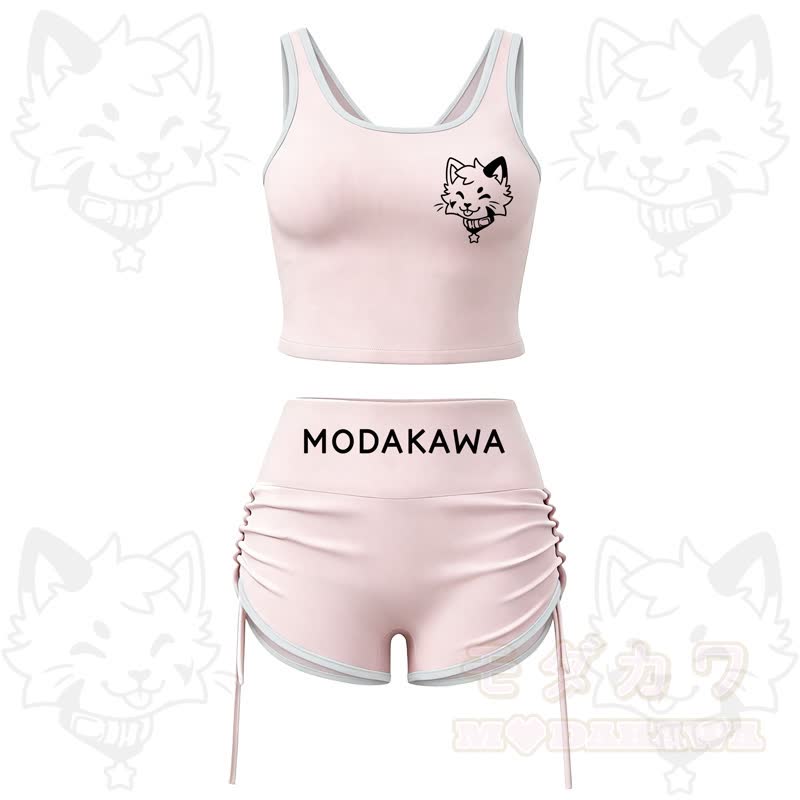 MODAKAWA X popipeko Puppy Print Cami Top Split Skort Zweiteiliges Set - Rosa Set - 2XL - image 1