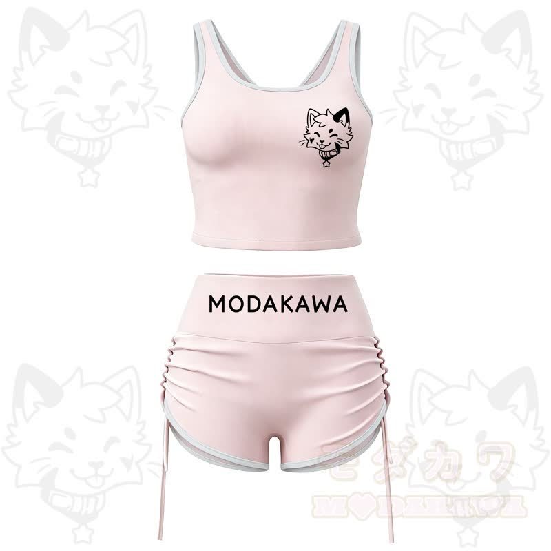 MODAKAWA X popipeko Puppy Print Cami Top Split Skort Zweiteiliges Set - Rosa Set - 2XL - image 1