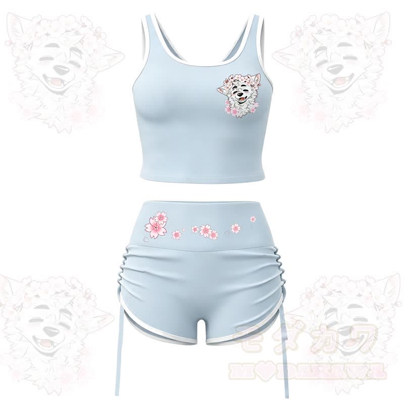 MODAKAWA X atka Wolf Print Cami Top Split Skort Zweiteiliges Set - Blaues Set - 2XL - image 2