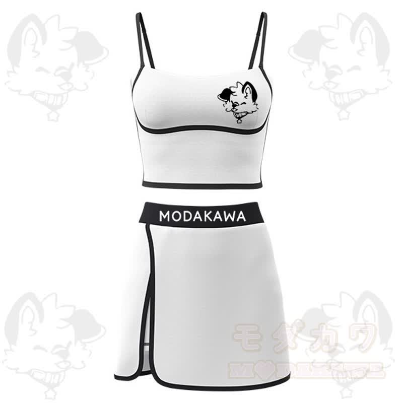 MODAKAWA X Popipeko Welpenprint Cami Top Split Skort Zweiteiliges Set - Weiß - 2XL - image 1