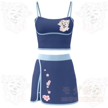 MODAKAWA X atka Kirschblüten-Wolfsprint Cami Top Split Skort Zweiteiliges Set - Blau - 2XL - image 1