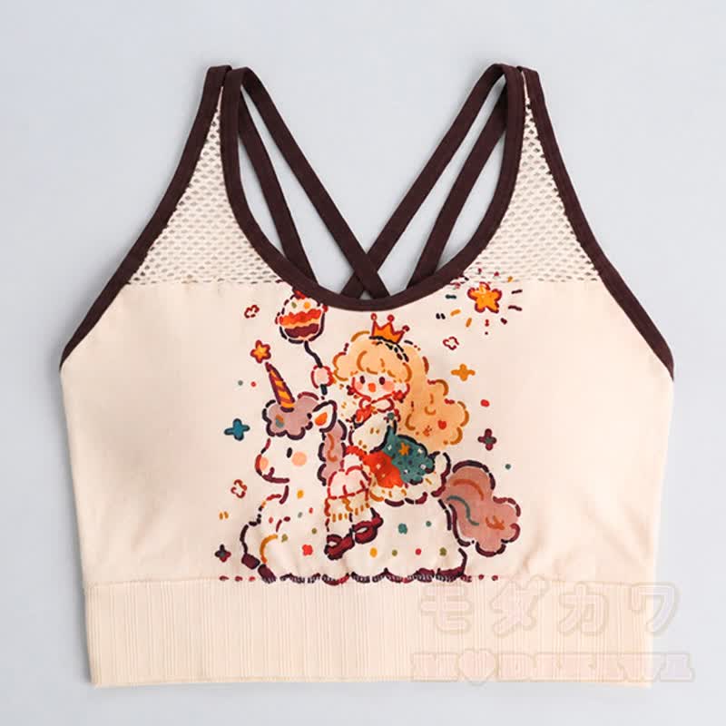 Einhorn-Print Crop-Top und High-Waist-Yoga-Shorts Zweiteiliges Set - Spitze - L - image 5