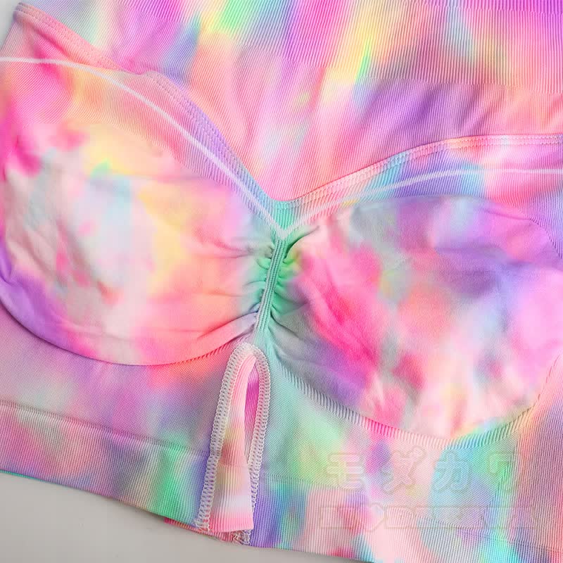 Aurora Print Mesh Crop Tank Top High Waist Yoga Shorts Zweiteiliges Set - image 8