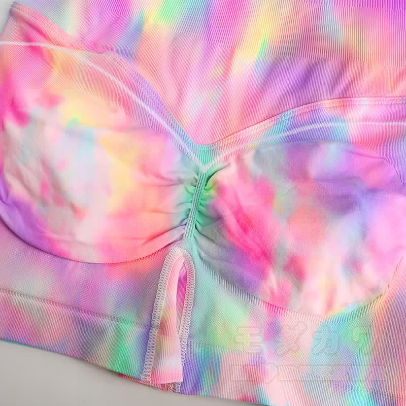 Aurora Print Mesh Crop Tank Top High Waist Yoga Shorts Zweiteiliges Set - image 8