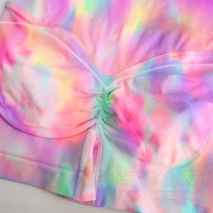 Aurora Print Mesh Crop Tank Top High Waist Yoga Shorts Zweiteiliges Set - image 8