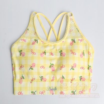 Gelbes Set aus bauchfreiem Tanktop mit Kirschmuster und hochgeschnittenen Shorts mit Vichy-Karo-Print - Spitze - L - image 2