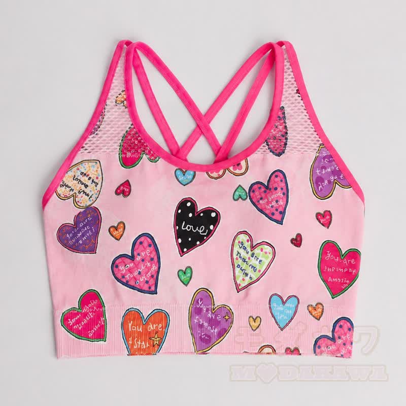 Buntes Set aus bauchfreiem Tanktop mit Herzmuster und hochgeschnittenen Shorts - Spitze - L - image 5