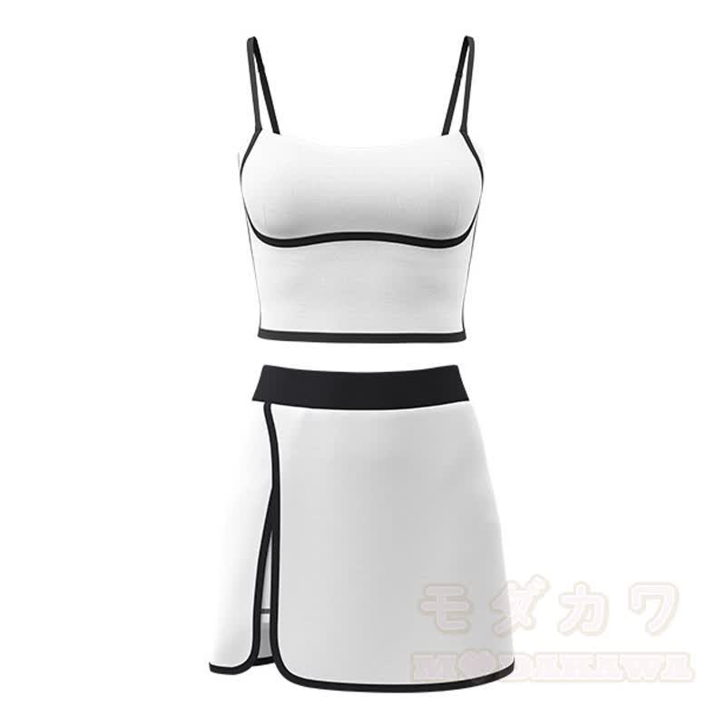 Lässiges Cami Crop Top und Split Skort Yoga Zweiteiliges Set - Weiß - 2XL - image 18