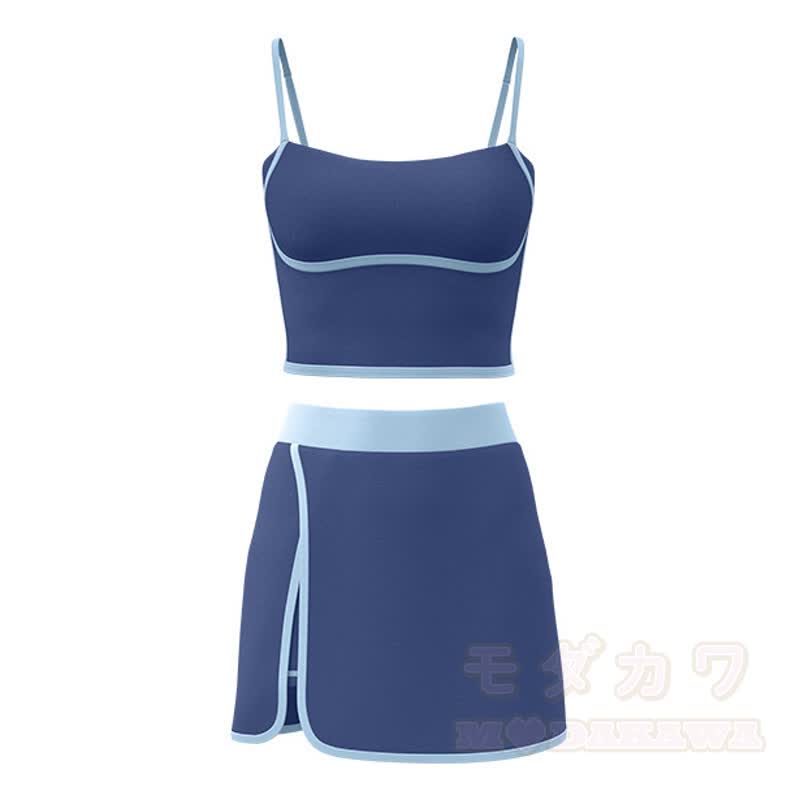 Lässiges Cami Crop Top und Split Skort Yoga Zweiteiliges Set - Blau - 2XL - image 17