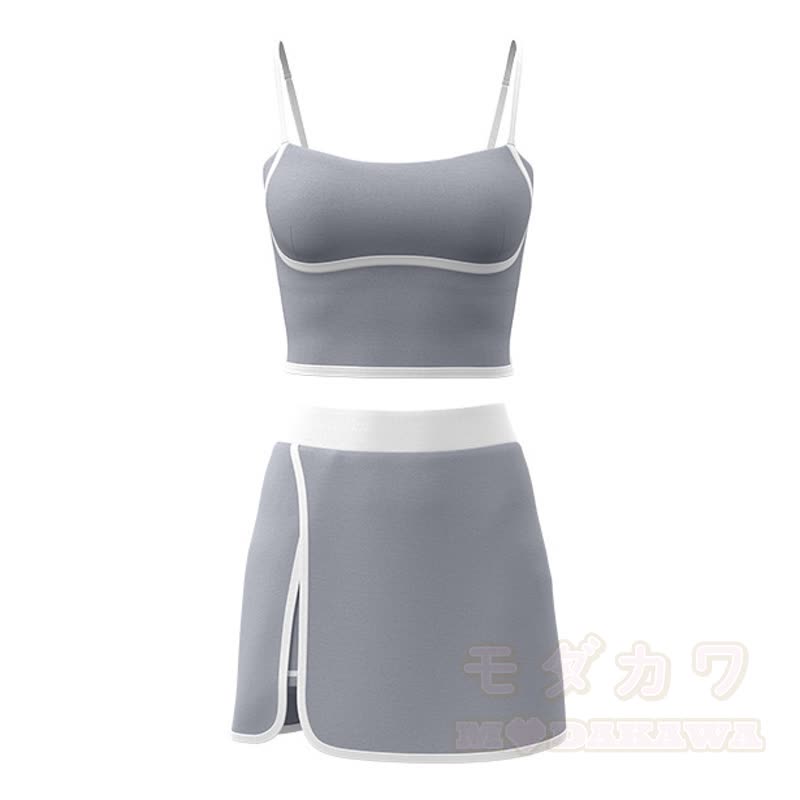 Lässiges Cami Crop Top und Split Skort Yoga Zweiteiliges Set - Grau - 2XL - image 20