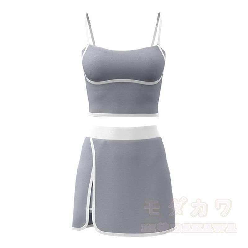 Lässiges Cami Crop Top und Split Skort Yoga Zweiteiliges Set - Grau - 2XL - image 20