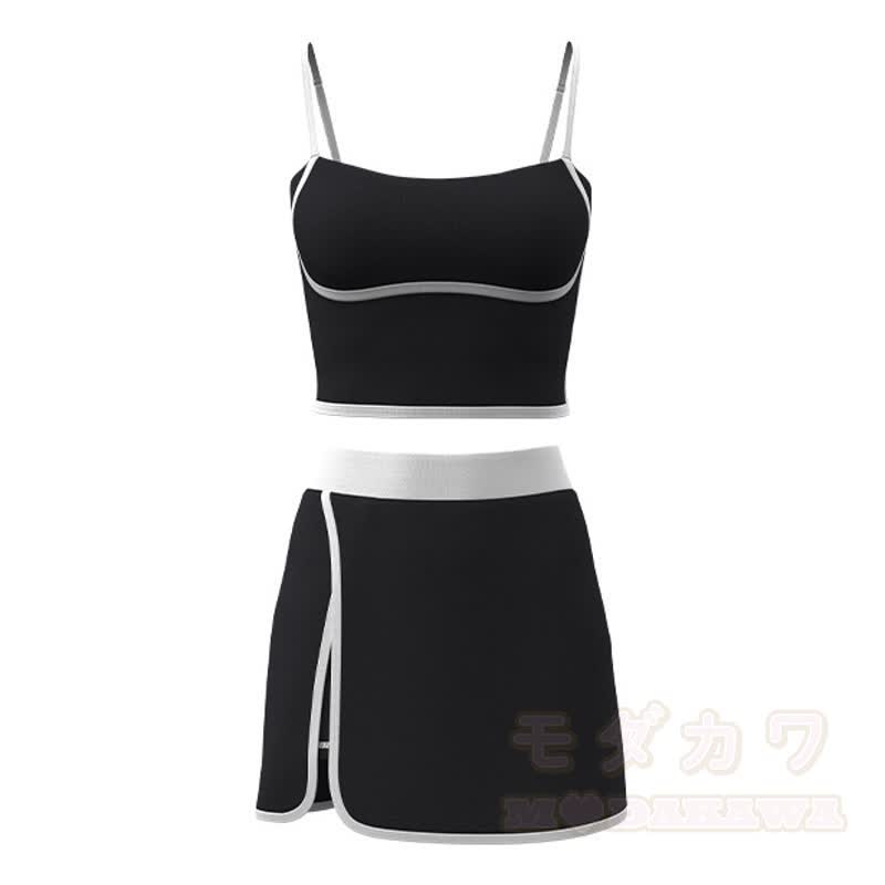 Lässiges Cami Crop Top und Split Skort Yoga Zweiteiliges Set - Schwarz - 2XL - image 19