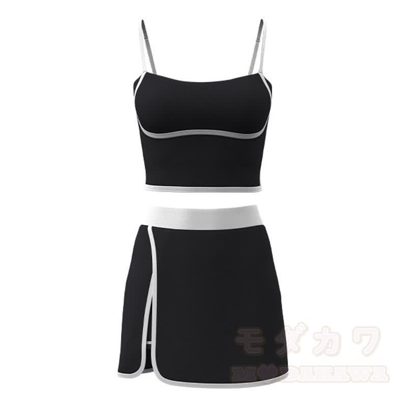 Lässiges Cami Crop Top und Split Skort Yoga Zweiteiliges Set - Schwarz - 2XL - image 19