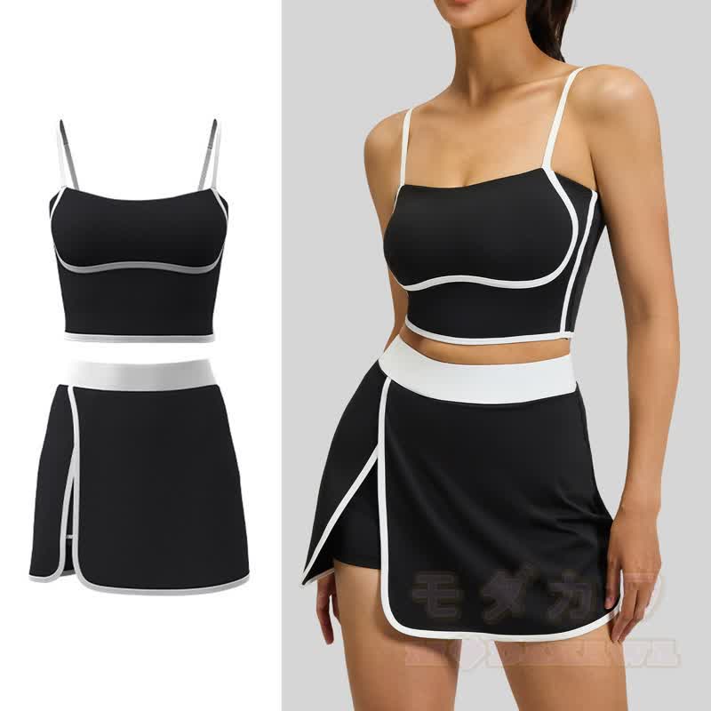 Lässiges Cami Crop Top und Split Skort Yoga Zweiteiliges Set - image 3