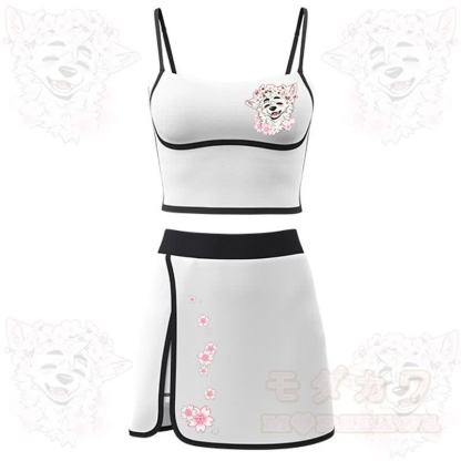 MODAKAWA X atka Kirschblüten-Wolfsprint Cami Top Split Skort Zweiteiliges Set - Weiß - 2XL - image 4