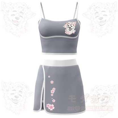 MODAKAWA X atka Kirschblüten-Wolfsprint Cami Top Split Skort Zweiteiliges Set - Grau - 2XL - image 6
