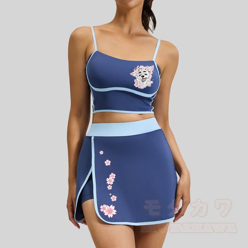 MODAKAWA X atka Kirschblüten-Wolfsprint Cami Top Split Skort Zweiteiliges Set - image 7