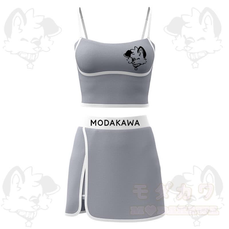 MODAKAWA X Popipeko Welpenprint Cami Top Split Skort Zweiteiliges Set - Grau - 2XL - image 3
