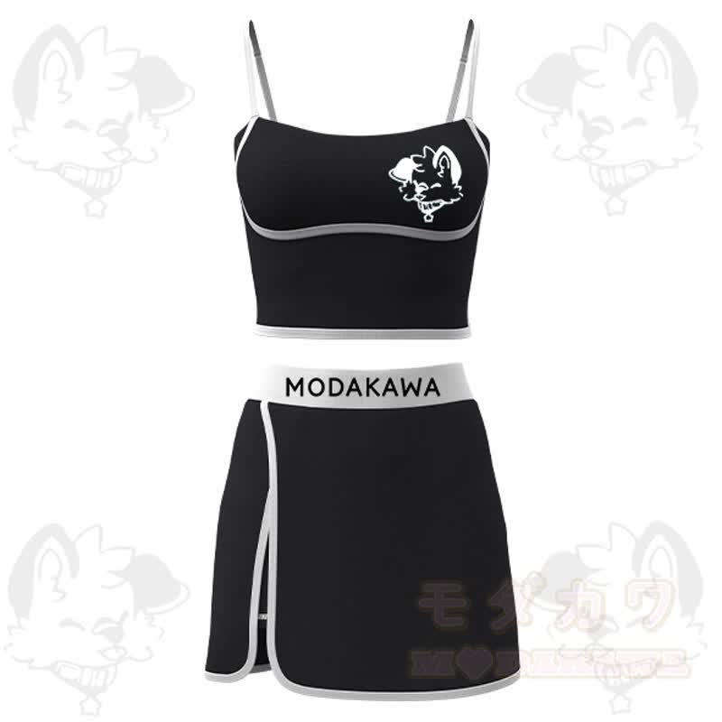 MODAKAWA X Popipeko Welpenprint Cami Top Split Skort Zweiteiliges Set - Schwarz - 2XL - image 2