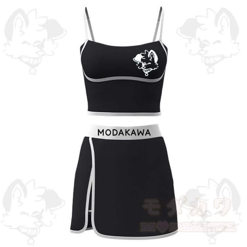 MODAKAWA X Popipeko Welpenprint Cami Top Split Skort Zweiteiliges Set - Schwarz - 2XL - image 2