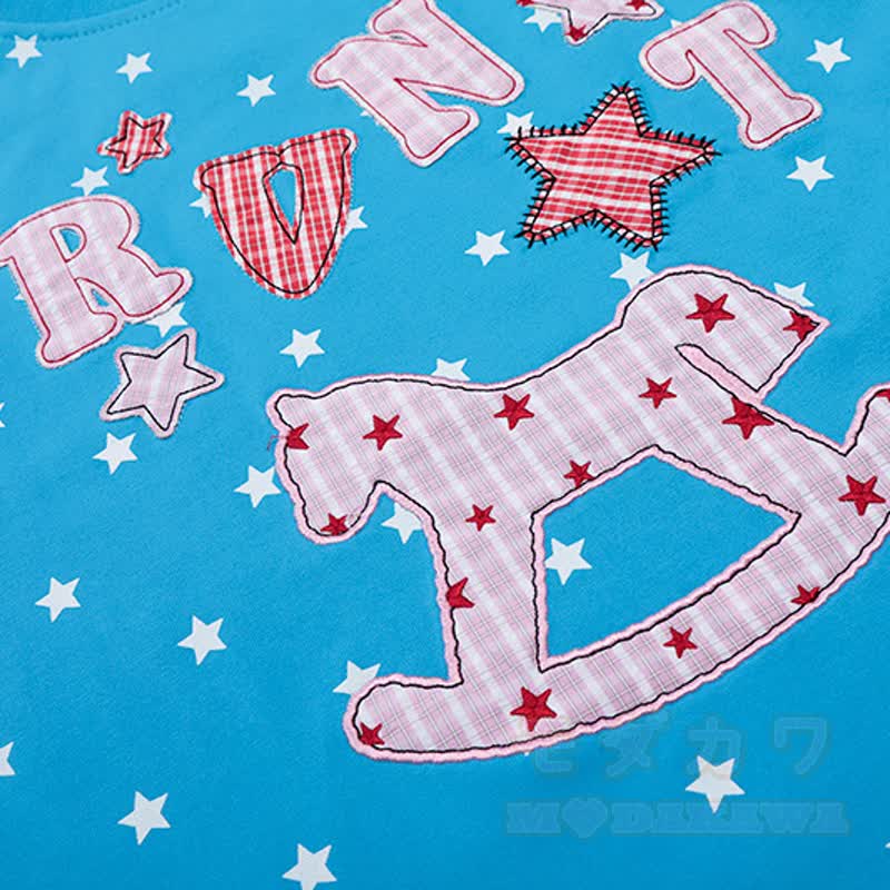 Hochwertiges, strapazierfähiges Set aus T-Shirt, Hose und Sternen-Pferdestickerei in Farben Optik - image 5