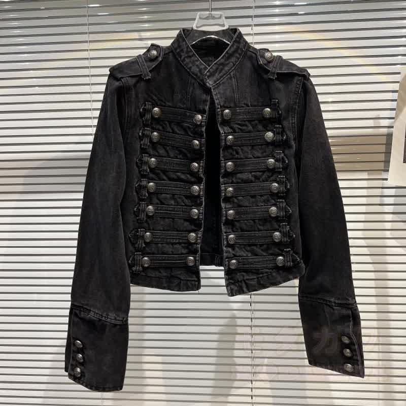 Hochwertige Vintage-Jeansjacke mit doppelter Knopfleiste und kurzem Schnitt - Schwarz - XL - image 1
