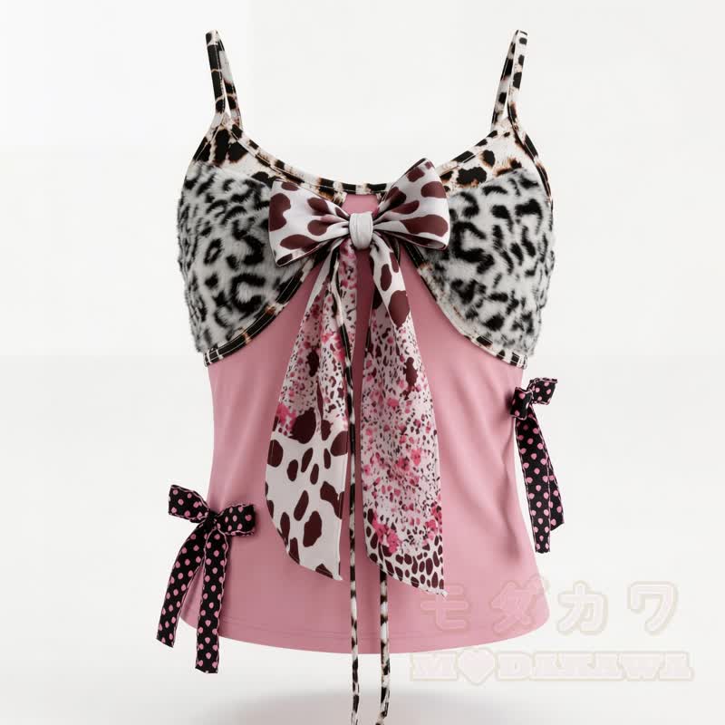 Y2K Leopardenmuster-Cami-Top mit Schleife - image 1