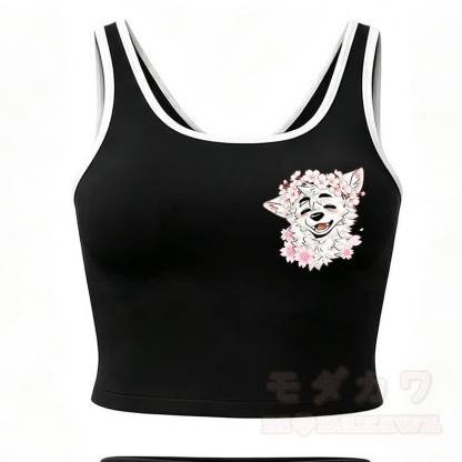 MODAKAWA X atka Wolf Print Cami Top Split Skort Zweiteiliges Set - Schwarzes Oberteil - 2XL - image 12