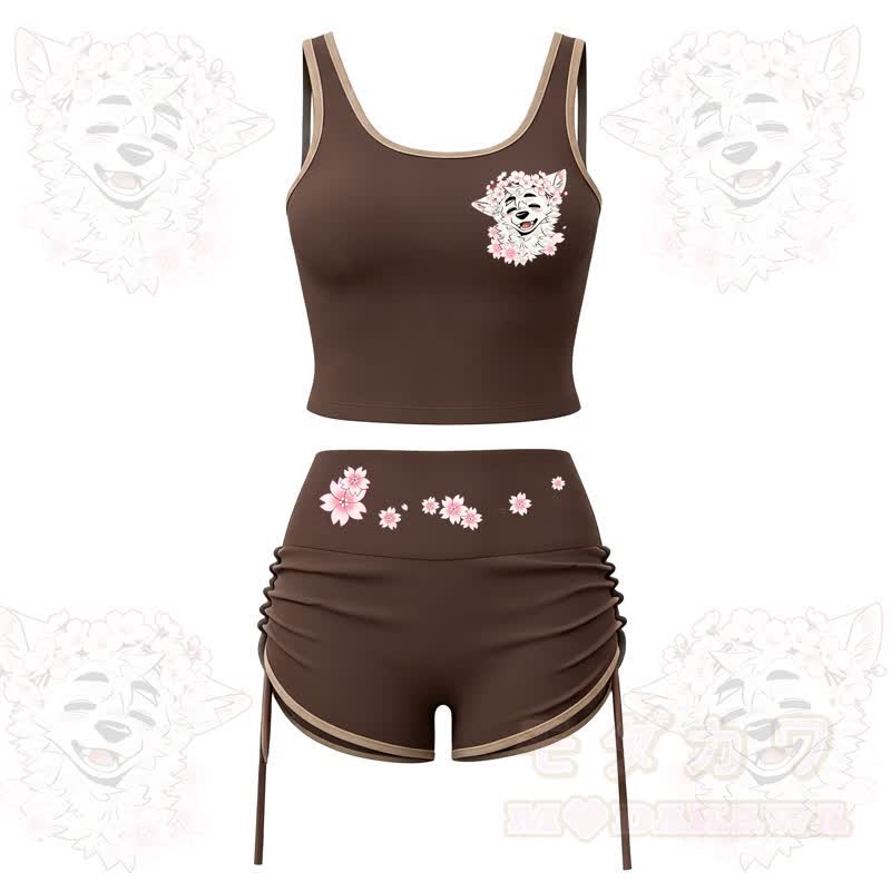 MODAKAWA X atka Wolf Print Cami Top Split Skort Zweiteiliges Set - Kaffeeservice - 2XL - image 4